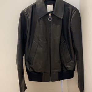 Sandro Paris Leather Ring Bomber Jacket, Black, XL, Like New